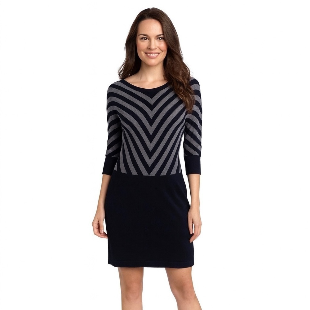 Loft Knit Chevron Dress, Black & Gray, Size S